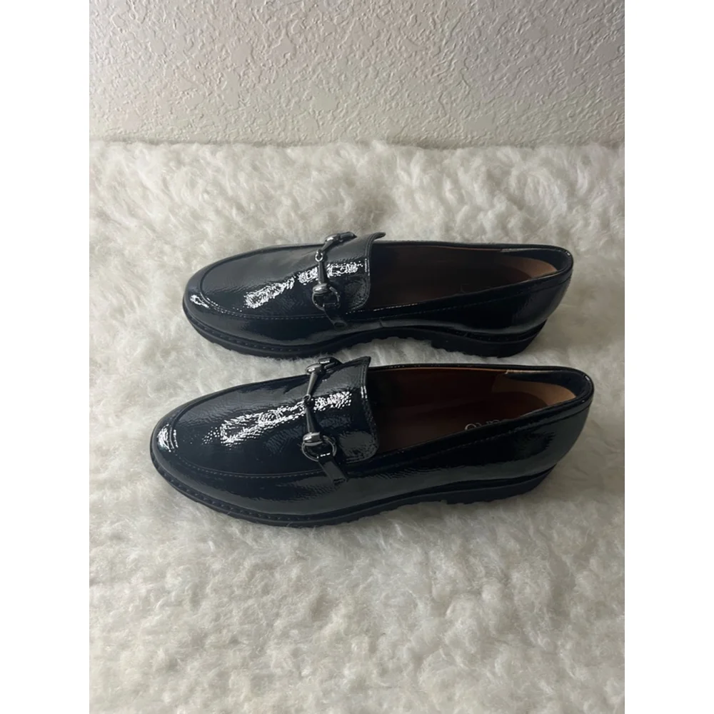 Franco Sarto Cason Black Loafers Faux Leather Women Size 9.5M